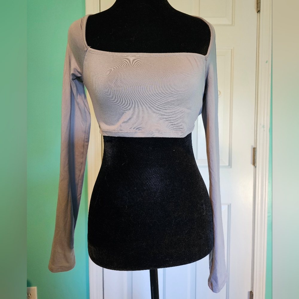 SHEIN Gray Long Sleeve Crop Top Women's Sz XS